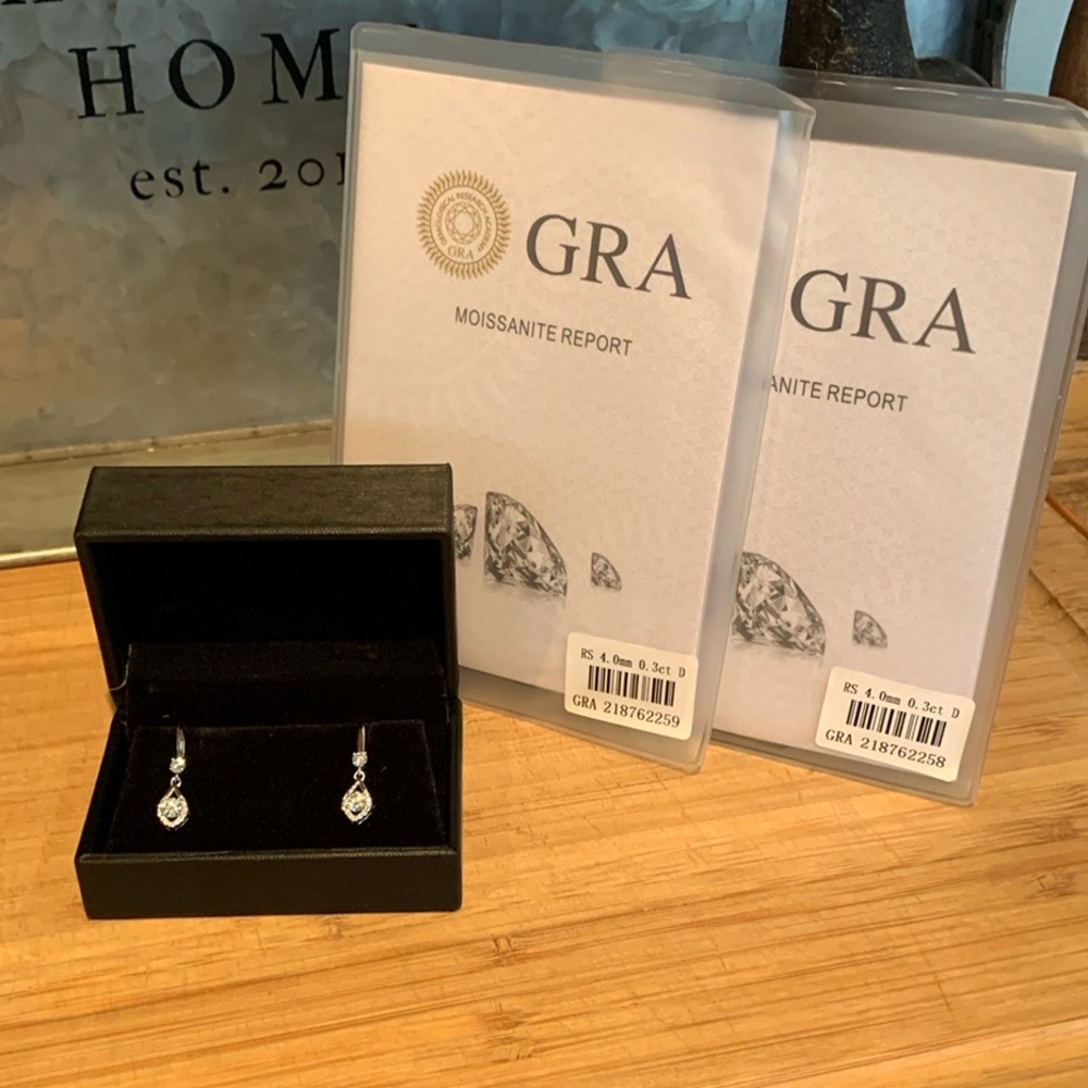 Moissanite Tear Drop Earrings  Silver GRA NEW